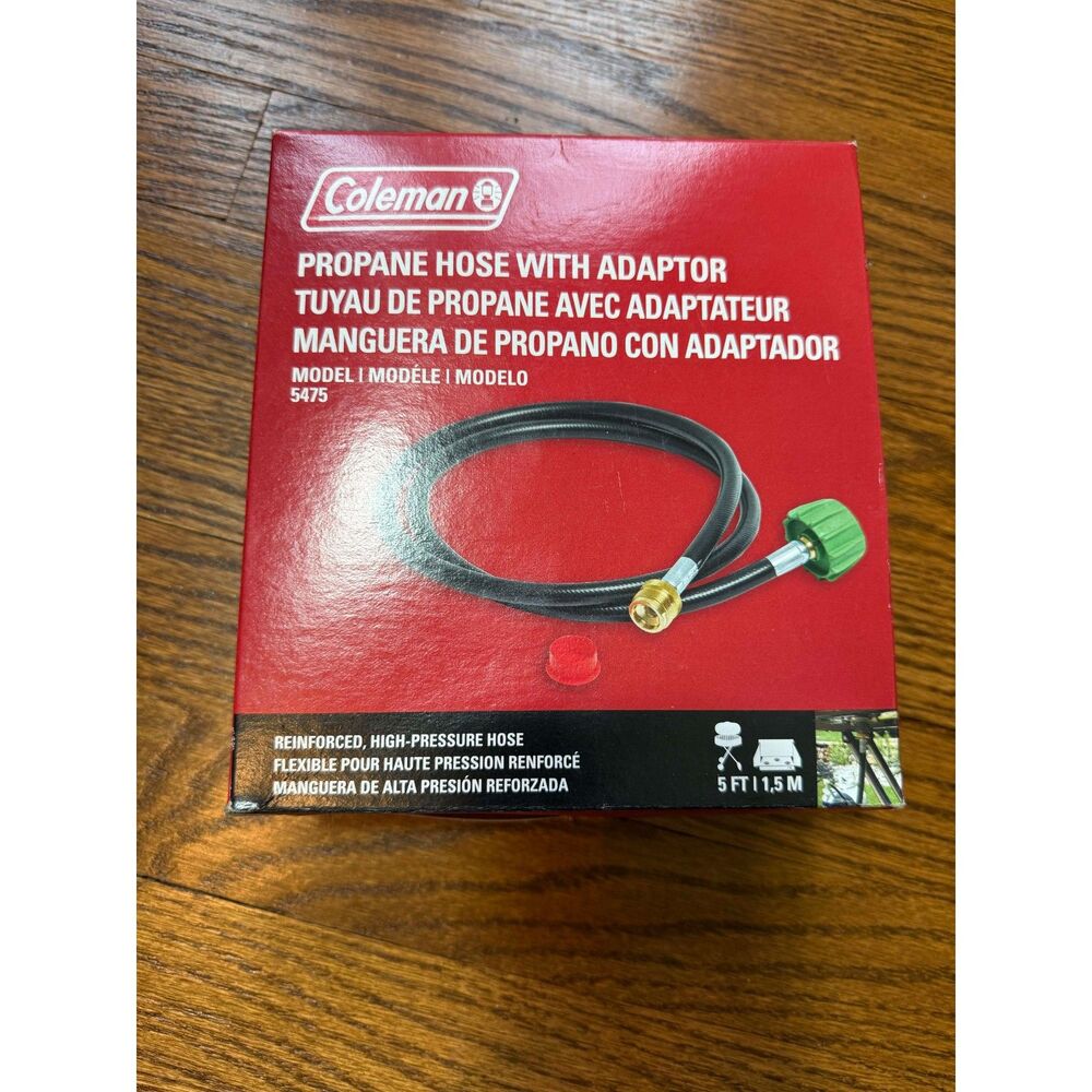 Coleman Propane Hose with Adapter New In Box 5 Foot Camp Stove Tailgating Grill